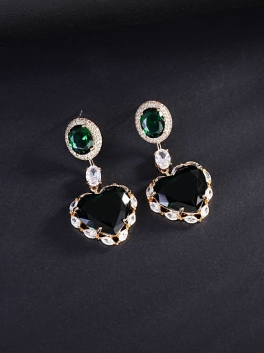 green Brass Cubic Zirconia Heart Luxury Drop Earring