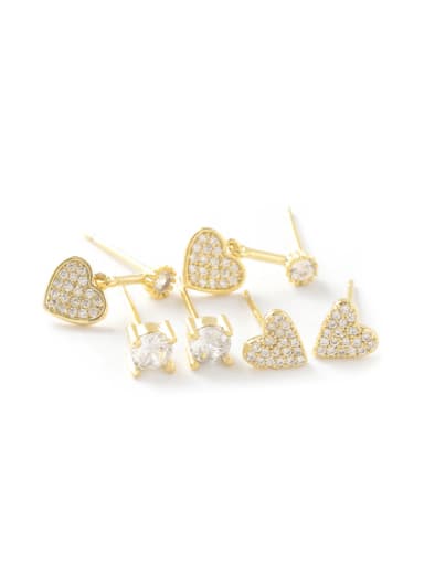 Brass Cubic Zirconia Heart Dainty Stud  Set Earring