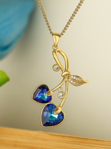 Brass Cubic Zirconia Blue Heart Dainty Necklace