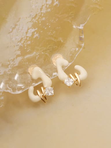 14K Gold Rice White Brass Enamel Geometric Minimalist Stud Clip Earring