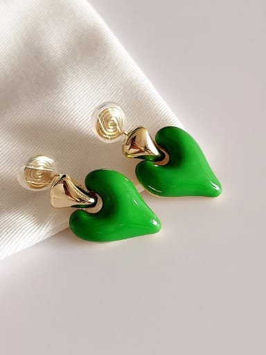 14K golden green [ear clip] Brass Enamel Heart Minimalist Clip Earring