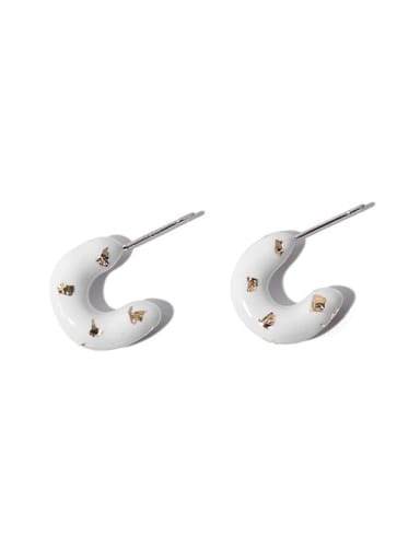 Small white oil drop Zinc Alloy Enamel Geometric Minimalist Stud Earring