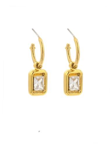 golden Brass Glass Stone Geometric Minimalist Drop Earring