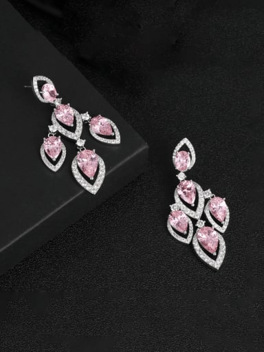 Pink Brass Cubic Zirconia Water Drop Luxury Cluster Earring