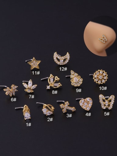 custom Brass Cubic Zirconia Star Cute Nose Studs(Single Only One)