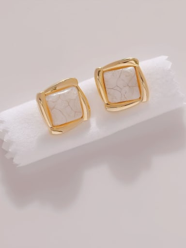 14k Gold (off white) Brass Enamel Square Minimalist Stud Earring