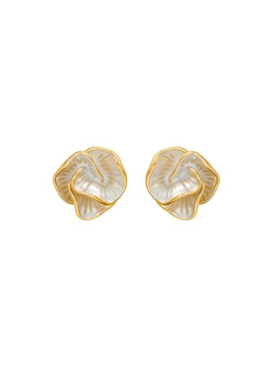 Brass Enamel Flower Minimalist Stud Earring