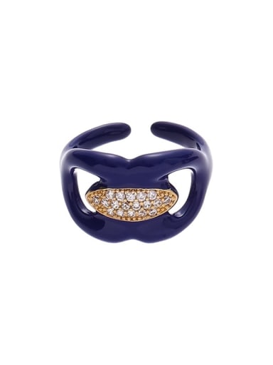 Blue Dropping Oil Ring Brass Enamel Cubic Zirconia Geometric Minimalist Band Ring