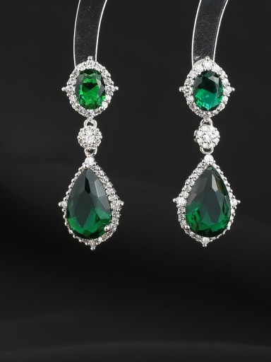 green Brass Cubic Zirconia Water Drop Luxury Cluster Earring