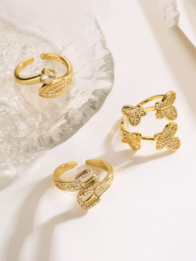 Brass Cubic Zirconia Butterfly Hip Hop Band Ring