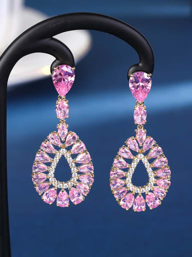 2 Brass Cubic Zirconia Multi Color Geometric Luxury Cluster Earring