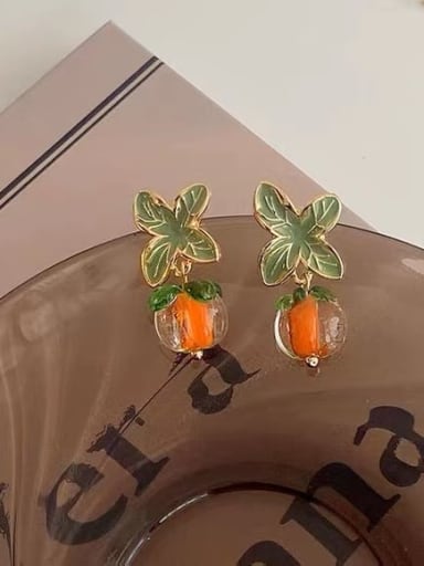 Brass Enamel Friut Ruyi persimmon Trend Earring