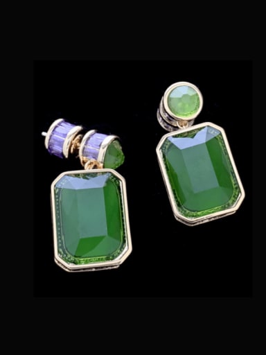 green Brass Glass Stone Geometric Vintage Drop Earring