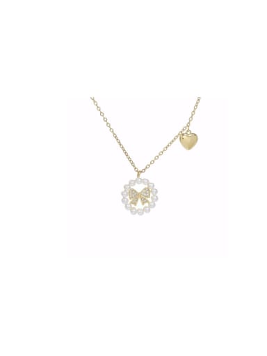 Brass Imitation Pearl Bowknot Dainty Necklace