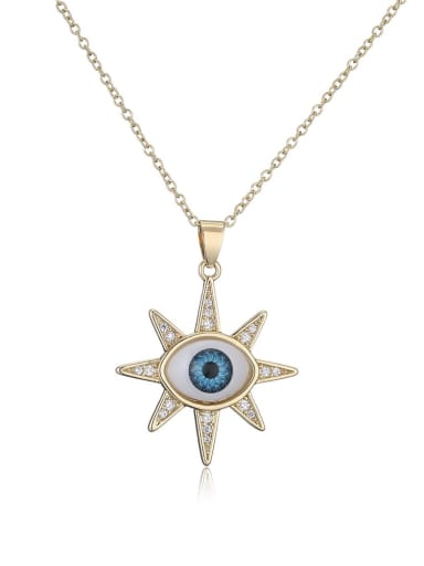 21297 Brass Rhinestone Enamel Evil Eye Vintage Necklace