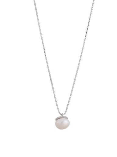 Platinum Brass Imitation Pearl Geometric Minimalist Necklace
