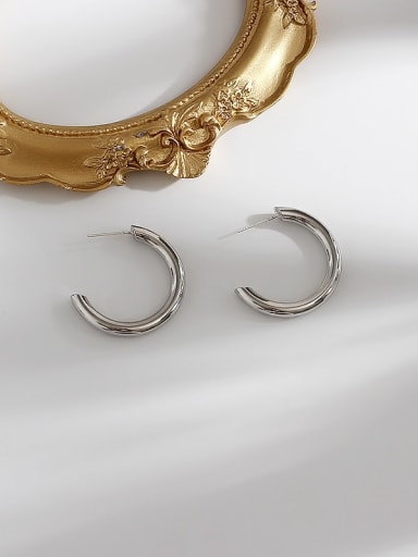 white Copper Minimalist Geometric C shape Stud Trend Korean Fashion Earring