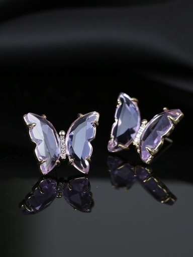 purple Brass Cubic Zirconia Butterfly Luxury Stud Earring