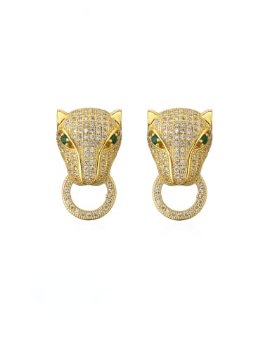 Brass Cubic Zirconia Animal  Leopard head Vintage Stud Earring
