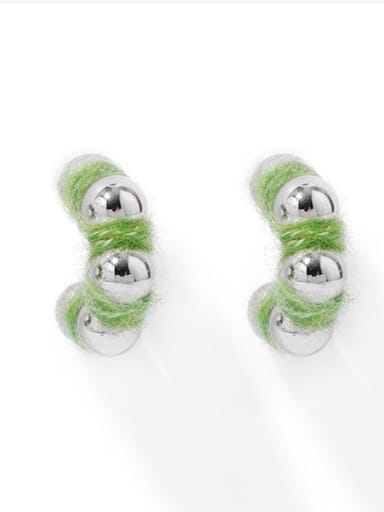 green Brass Cotton thread Geometric Minimalist Stud Earring