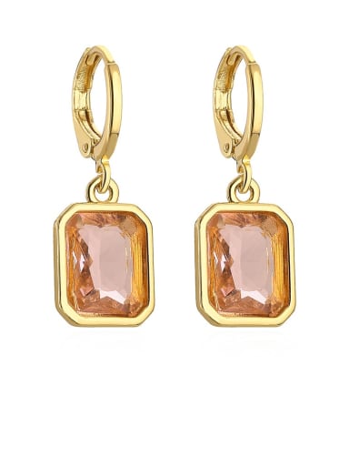 43389 Brass Glass Stone Geometric Luxury Huggie Earring
