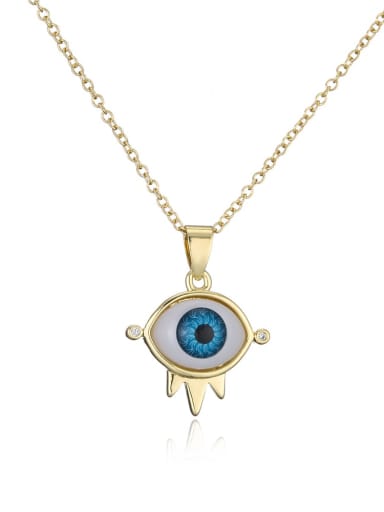 21304 Brass Rhinestone Enamel Evil Eye Vintage Geometric  Pendant Necklace