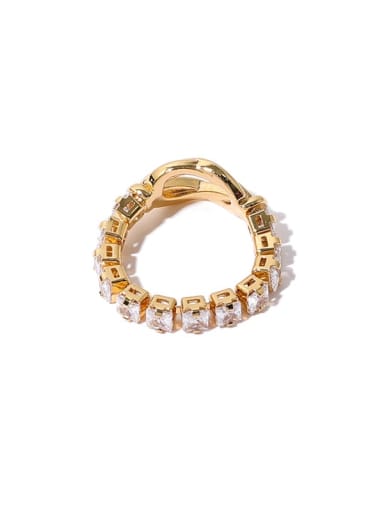Brass Cubic Zirconia Geometric Vintage Hollow Chain Band Ring