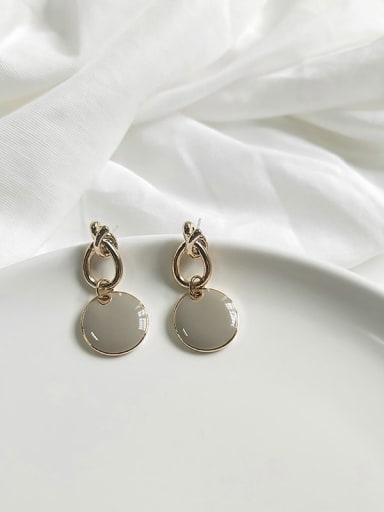 14K  gold grey Copper Enamel Round Minimalist Drop Trend Korean Fashion Earring