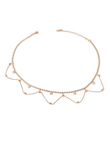 Brass Cubic Zirconia Tassel Vintage Double Layer  Necklace