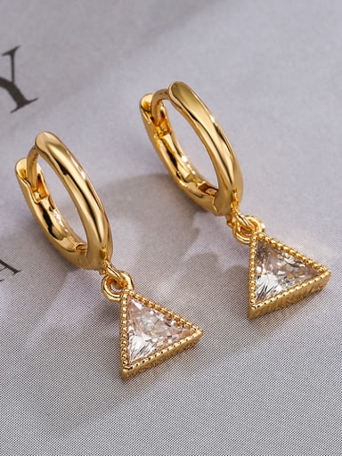 43871 Brass Cubic Zirconia Triangle Dainty Stud Earring