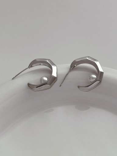 platinum earrings Brass Imitation Pearl Geometric Minimalist Stud Earring