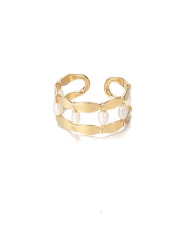 Section 2 Brass Imitation Pearl Geometric Vintage Stackable Ring