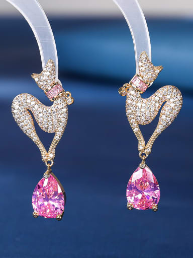 Pink Brass Cubic Zirconia Water Drop Luxury Stud Earring
