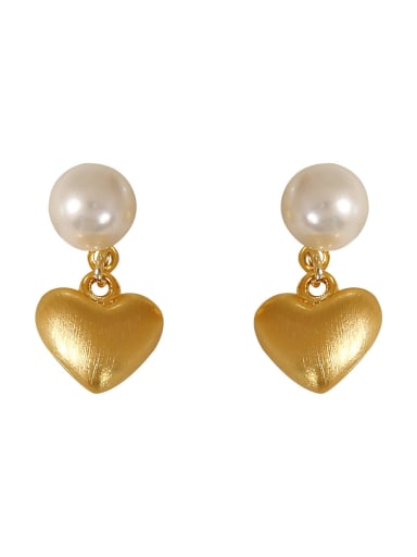Brass Imitation Pearl Heart Vintage Clip Earring