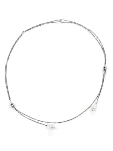 Titanium Steel Imitation Pearl Tassel Minimalist Long Strand Necklace