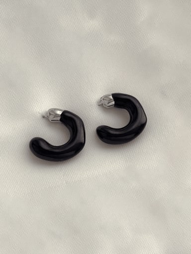 H260 black Brass Enamel Geometric Minimalist Stud Earring