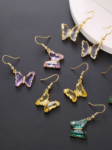 Brass Glass Stone Butterfly Minimalist Hook Earring
