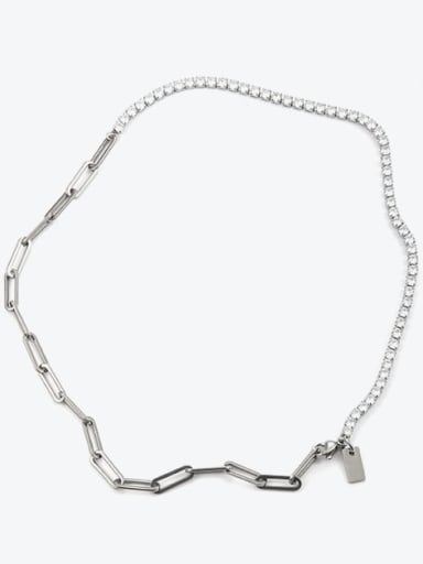 Titanium Steel Cubic Zirconia Geometric Vintage Asymmetric chain Necklace