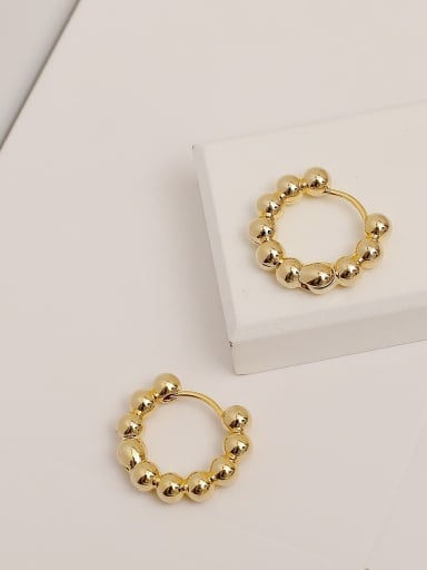 14k Gold Brass Bead Round Vintage Huggie Trend Korean Fashion Earring