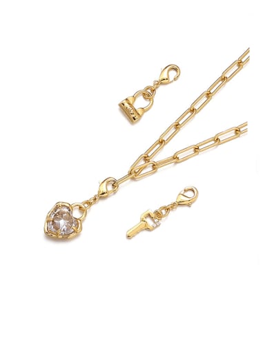 Brass Cubic Zirconia Key Minimalist Necklace