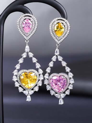 Platinum Brass Cubic Zirconia Heart Luxury Drop Earring