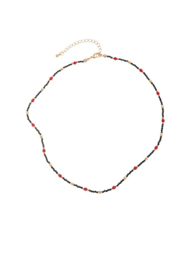 Brass Enamel Heart Vintage Beaded Necklace