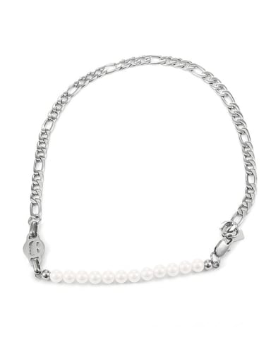Titanium Steel Imitation Pearl Geometric Vintage Asymmetric chain  Necklace