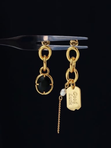 Brass Imitation Pearl Asymmetric Geometric Tassel Vintage Huggie Earring