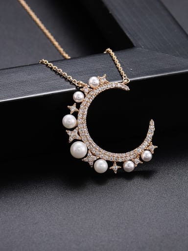 Brass Imitation Pearl Moon Minimalist Necklace