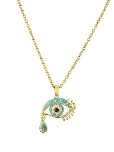 Brass Cubic Zirconia Vintage  Evil Eye Pendant Necklace
