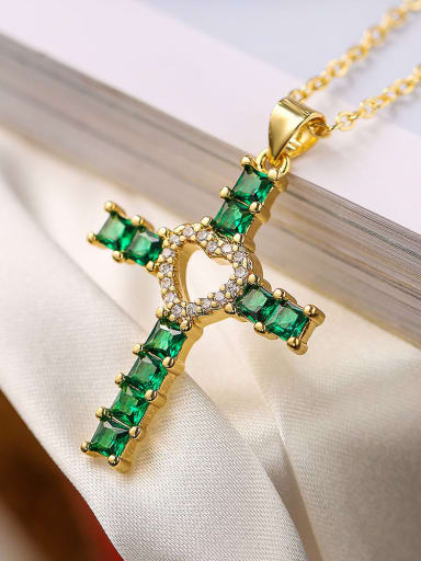 23021 Brass Cubic Zirconia Cross Hip Hop Regligious Necklace