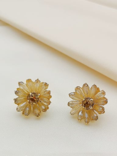 Copper imitation  Crystal Flower Dainty Stud Trend Korean Fashion Earring