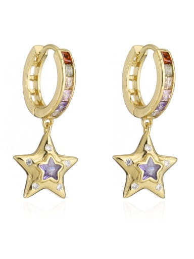 41226 Brass Cubic Zirconia Star Vintage Huggie Earring