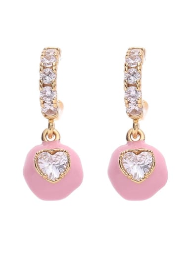 Pink Dropped Oil White Zirconia Style Brass Cubic Zirconia Enamel Heart Minimalist Drop Earring